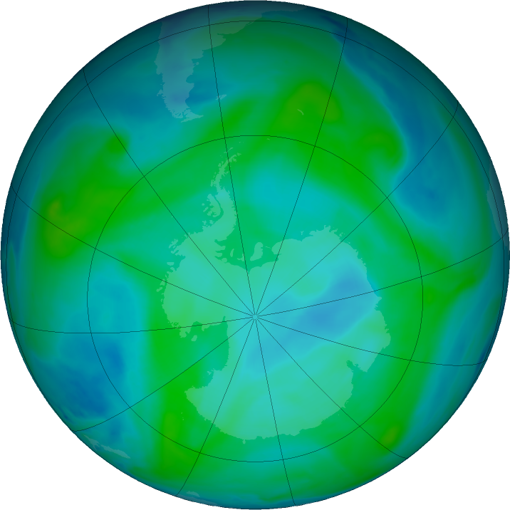 Antarctic ozone map for 22 January 2024